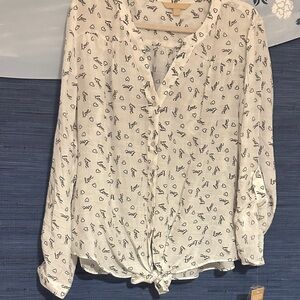 Elegant White Button-Down Shirt with Blue Print